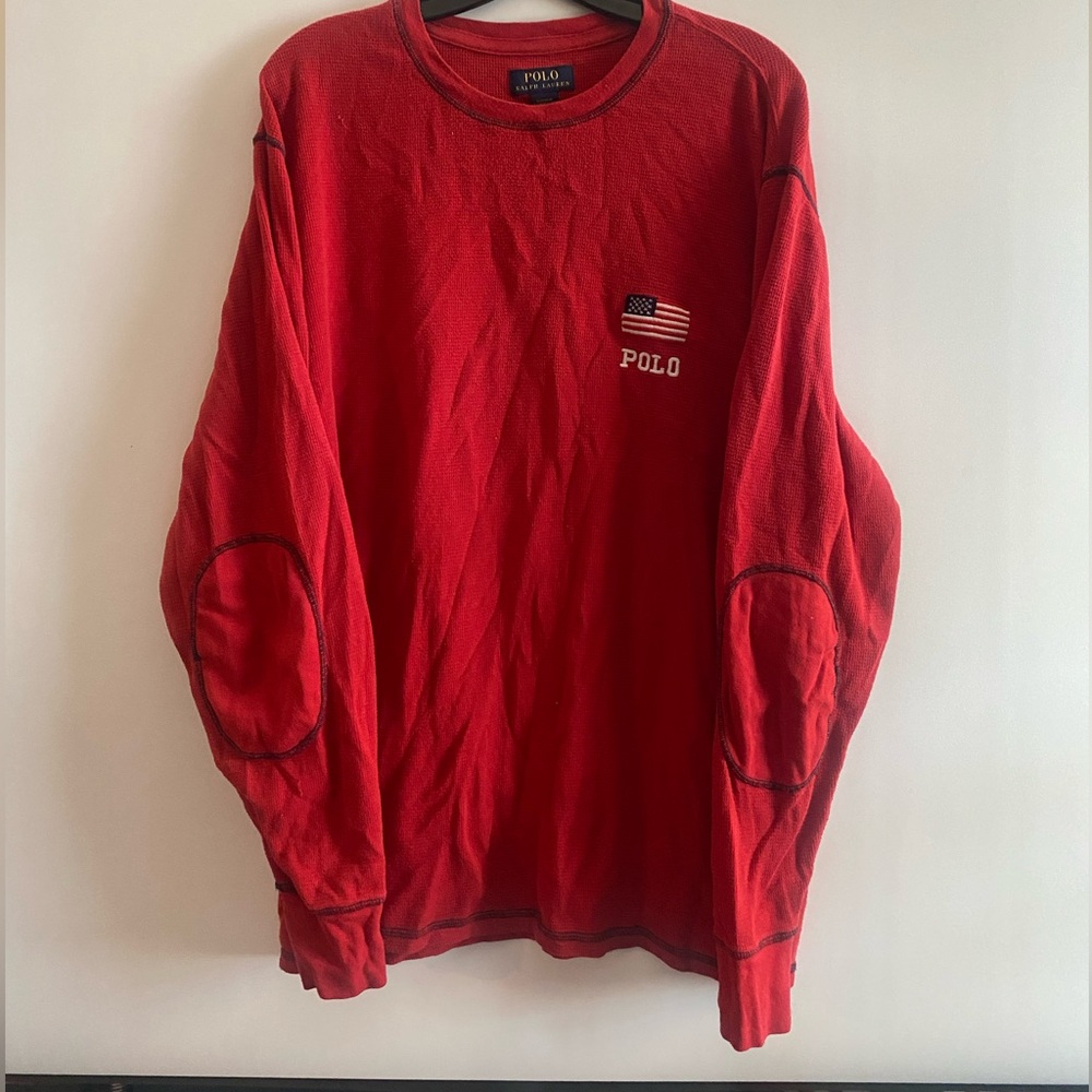 Polo American Flag Red Long Sleeve Men’s Shirt 2XL